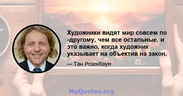 Художники видят мир совсем по -другому, чем все остальные, и это важно, когда художник указывает на объектив на закон.