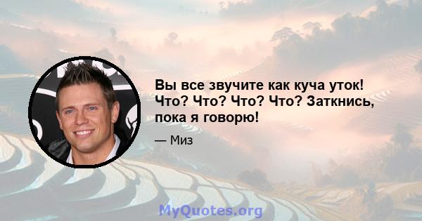 Вы все звучите как куча уток! Что? Что? Что? Что? Заткнись, пока я говорю!