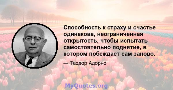 Способность к страху и счастье одинакова, неограниченная открытость, чтобы испытать самостоятельно поднятие, в котором побеждает сам заново.