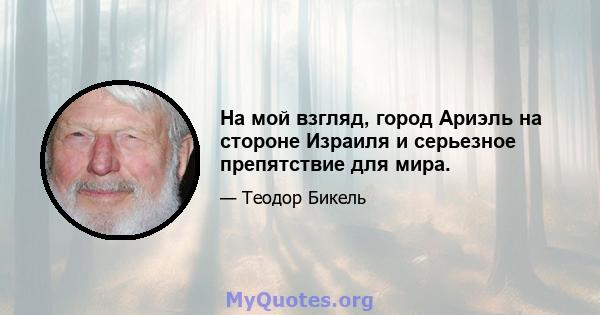 На мой взгляд, город Ариэль на стороне Израиля и серьезное препятствие для мира.