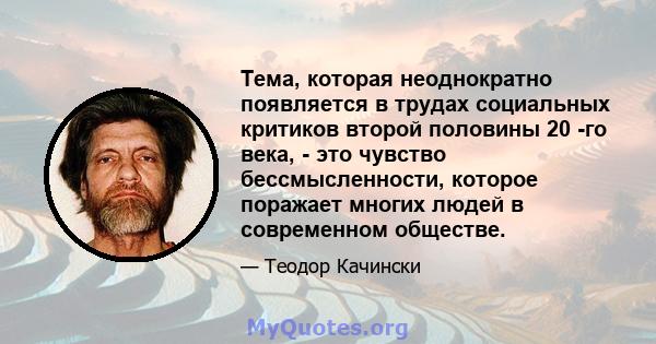 Тема, которая неоднократно появляется в трудах социальных критиков второй половины 20 -го века, - это чувство бессмысленности, которое поражает многих людей в современном обществе.