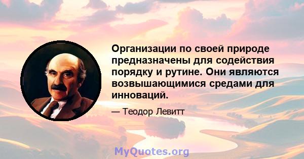 Организации по своей природе предназначены для содействия порядку и рутине. Они являются возвышающимися средами для инноваций.