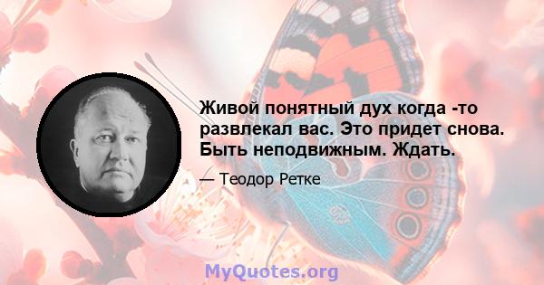 Живой понятный дух когда -то развлекал вас. Это придет снова. Быть неподвижным. Ждать.