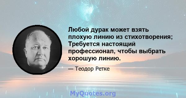 Любой дурак может взять плохую линию из стихотворения; Требуется настоящий профессионал, чтобы выбрать хорошую линию.