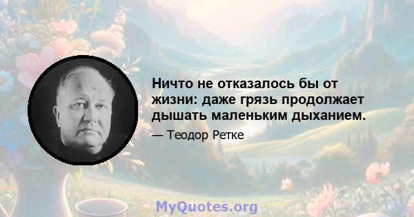 Ничто не отказалось бы от жизни: даже грязь продолжает дышать маленьким дыханием.