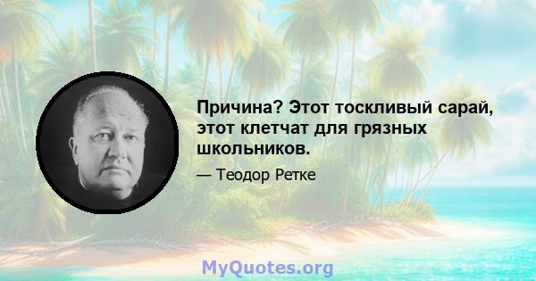 Причина? Этот тоскливый сарай, этот клетчат для грязных школьников.