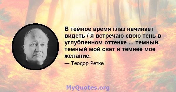 В темное время глаз начинает видеть / я встречаю свою тень в углубленном оттенке ... темный, темный мой свет и темнее мое желание.