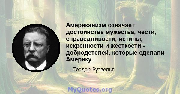 Американизм означает достоинства мужества, чести, справедливости, истины, искренности и жесткости - добродетелей, которые сделали Америку.