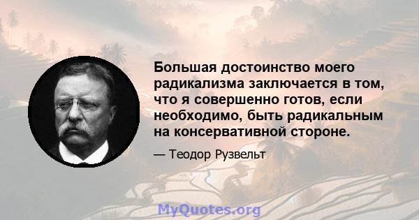 Большая достоинство моего радикализма заключается в том, что я совершенно готов, если необходимо, быть радикальным на консервативной стороне.