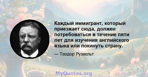 Каждый иммигрант, который приезжает сюда, должен потребоваться в течение пяти лет для изучения английского языка или покинуть страну.