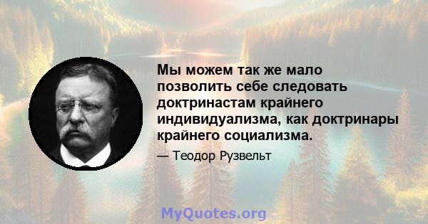 Мы можем так же мало позволить себе следовать доктринастам крайнего индивидуализма, как доктринары крайнего социализма.