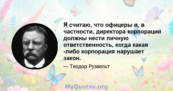 Я считаю, что офицеры и, в частности, директора корпораций должны нести личную ответственность, когда какая -либо корпорация нарушает закон.