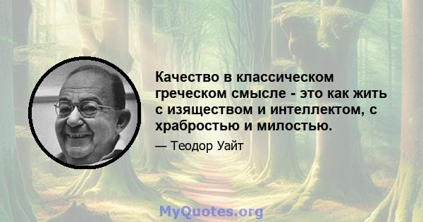 Качество в классическом греческом смысле - это как жить с изяществом и интеллектом, с храбростью и милостью.