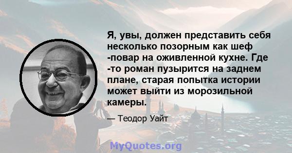 Я, увы, должен представить себя несколько позорным как шеф -повар на оживленной кухне. Где -то роман пузырится на заднем плане, старая попытка истории может выйти из морозильной камеры.