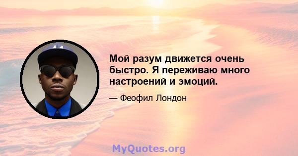 Мой разум движется очень быстро. Я переживаю много настроений и эмоций.