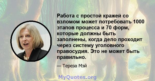 Работа с простой кражей со взломом может потребовать 1000 этапов процесса и 70 форм, которые должны быть заполнены, когда дело проходит через систему уголовного правосудия. Это не может быть правильно.