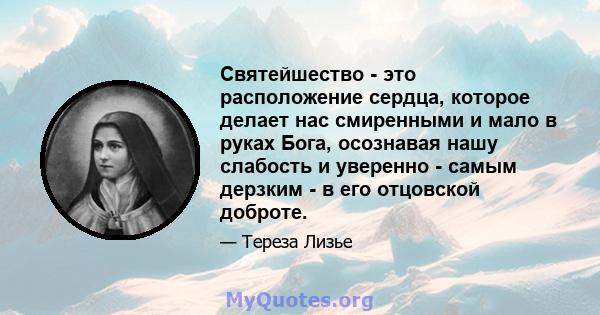 Святейшество - это расположение сердца, которое делает нас смиренными и мало в руках Бога, осознавая нашу слабость и уверенно - самым дерзким - в его отцовской доброте.