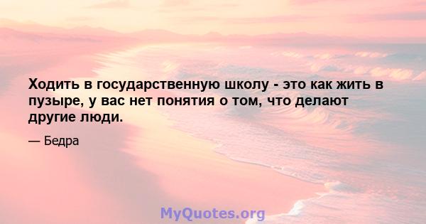 Ходить в государственную школу - это как жить в пузыре, у вас нет понятия о том, что делают другие люди.