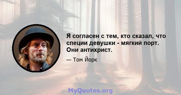 Я согласен с тем, кто сказал, что специи девушки - мягкий порт. Они антихрист.