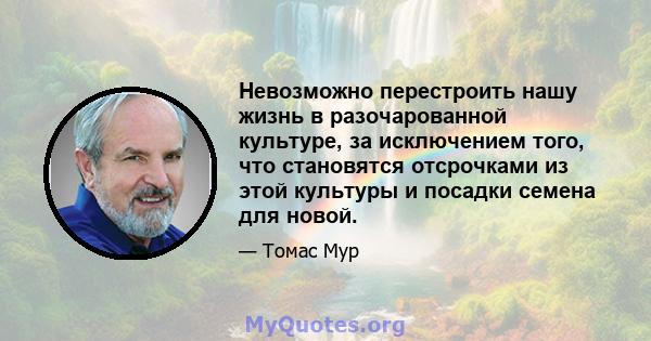 Невозможно перестроить нашу жизнь в разочарованной культуре, за исключением того, что становятся отсрочками из этой культуры и посадки семена для новой.