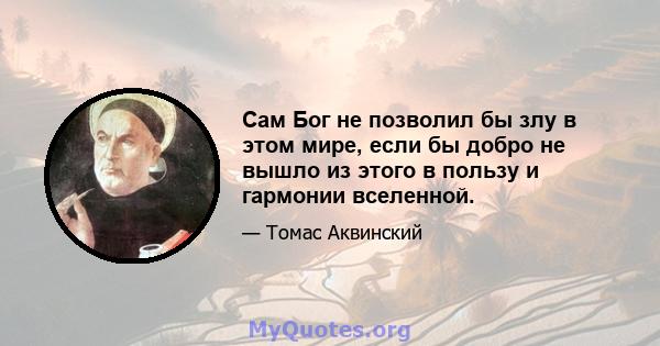 Сам Бог не позволил бы злу в этом мире, если бы добро не вышло из этого в пользу и гармонии вселенной.