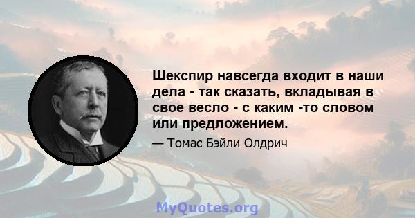 Шекспир навсегда входит в наши дела - так сказать, вкладывая в свое весло - с каким -то словом или предложением.