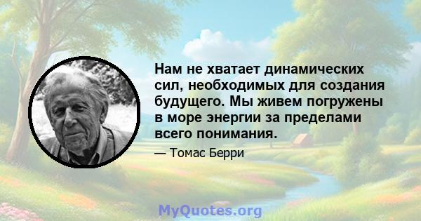 Нам не хватает динамических сил, необходимых для создания будущего. Мы живем погружены в море энергии за пределами всего понимания.