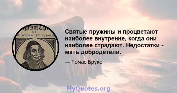 Святые пружины и процветают наиболее внутренне, когда они наиболее страдают. Недостатки - мать добродетели.