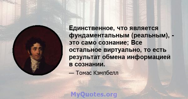 Единственное, что является фундаментальным (реальным), - это само сознание; Все остальное виртуально, то есть результат обмена информацией в сознании.