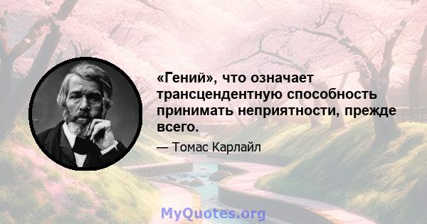 «Гений», что означает трансцендентную способность принимать неприятности, прежде всего.