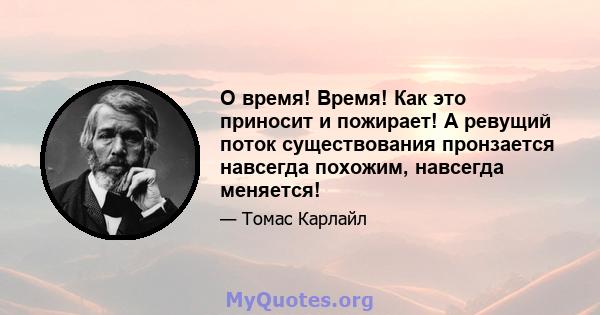 О время! Время! Как это приносит и пожирает! А ревущий поток существования пронзается навсегда похожим, навсегда меняется!