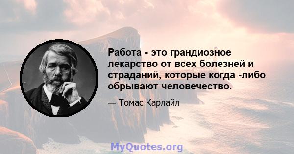 Работа - это грандиозное лекарство от всех болезней и страданий, которые когда -либо обрывают человечество.