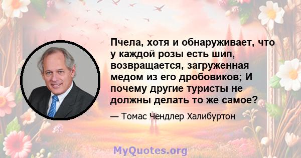 Пчела, хотя и обнаруживает, что у каждой розы есть шип, возвращается, загруженная медом из его дробовиков; И почему другие туристы не должны делать то же самое?