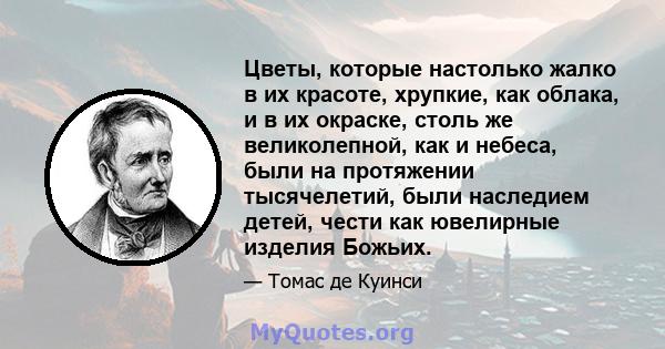 Цветы, которые настолько жалко в их красоте, хрупкие, как облака, и в их окраске, столь же великолепной, как и небеса, были на протяжении тысячелетий, были наследием детей, чести как ювелирные изделия Божьих.