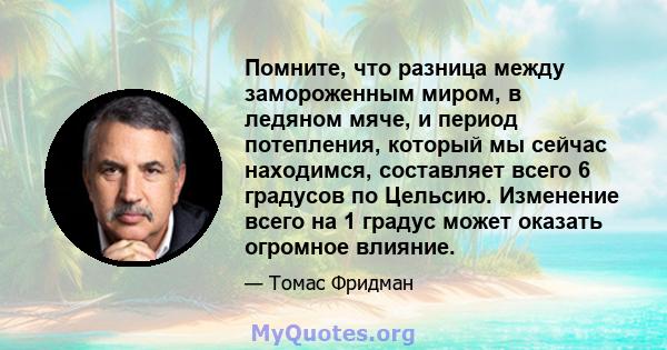 Помните, что разница между замороженным миром, в ледяном мяче, и период потепления, который мы сейчас находимся, составляет всего 6 градусов по Цельсию. Изменение всего на 1 градус может оказать огромное влияние.