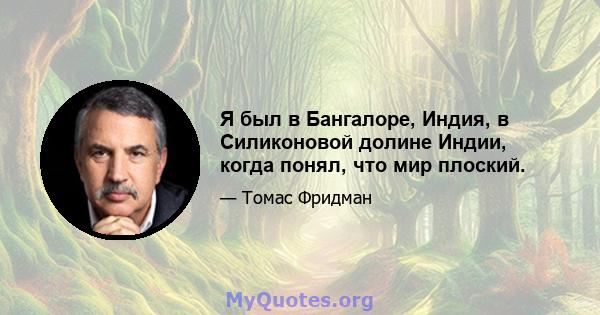 Я был в Бангалоре, Индия, в Силиконовой долине Индии, когда понял, что мир плоский.