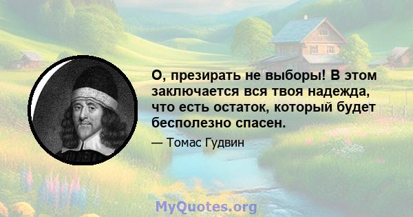 О, презирать не выборы! В этом заключается вся твоя надежда, что есть остаток, который будет бесполезно спасен.