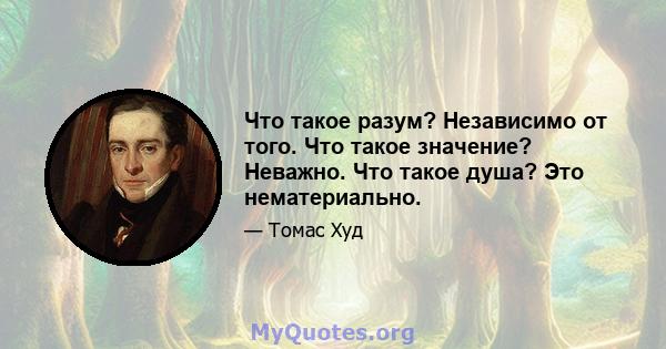 Что такое разум? Независимо от того. Что такое значение? Неважно. Что такое душа? Это нематериально.