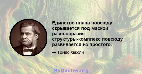 Единство плана повсюду скрывается под маской: разнообразия структуры-комплекс повсюду развивается из простого.