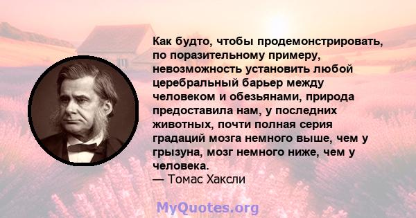 Как будто, чтобы продемонстрировать, по поразительному примеру, невозможность установить любой церебральный барьер между человеком и обезьянами, природа предоставила нам, у последних животных, почти полная серия