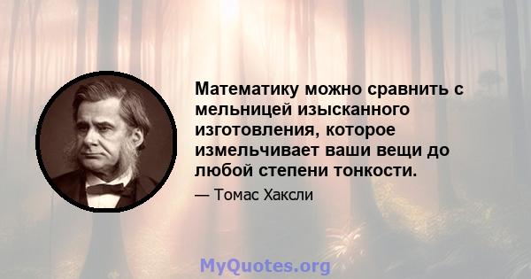 Математику можно сравнить с мельницей изысканного изготовления, которое измельчивает ваши вещи до любой степени тонкости.