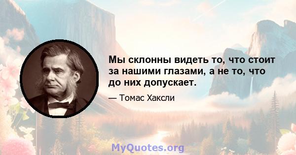 Мы склонны видеть то, что стоит за нашими глазами, а не то, что до них допускает.