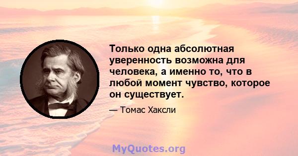 Только одна абсолютная уверенность возможна для человека, а именно то, что в любой момент чувство, которое он существует.