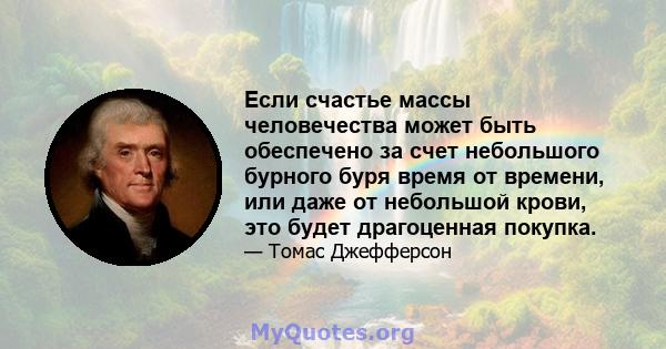 Если счастье массы человечества может быть обеспечено за счет небольшого бурного буря время от времени, или даже от небольшой крови, это будет драгоценная покупка.