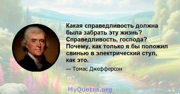 Какая справедливость должна была забрать эту жизнь? Справедливость, господа? Почему, как только я бы положил свинью в электрический стул, как это.