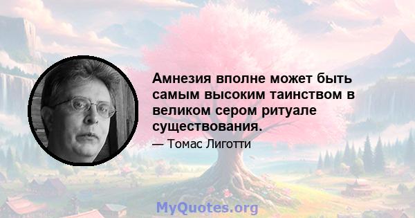 Амнезия вполне может быть самым высоким таинством в великом сером ритуале существования.