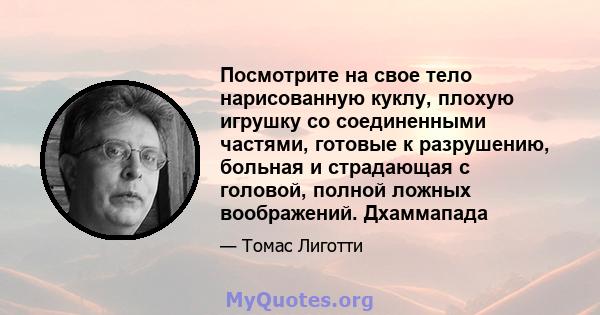 Посмотрите на свое тело нарисованную куклу, плохую игрушку со соединенными частями, готовые к разрушению, больная и страдающая с головой, полной ложных воображений. Дхаммапада