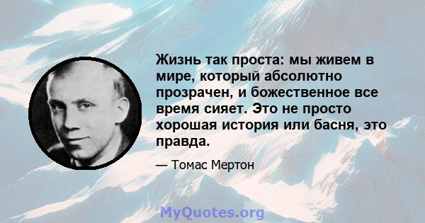 Жизнь так проста: мы живем в мире, который абсолютно прозрачен, и божественное все время сияет. Это не просто хорошая история или басня, это правда.