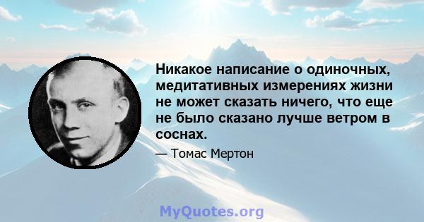 Никакое написание о одиночных, медитативных измерениях жизни не может сказать ничего, что еще не было сказано лучше ветром в соснах.