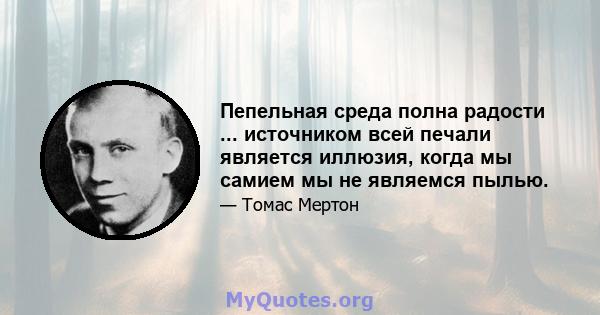 Пепельная среда полна радости ... источником всей печали является иллюзия, когда мы самием мы не являемся пылью.